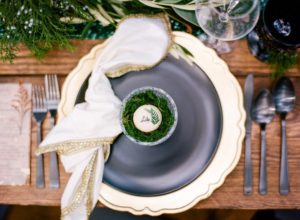 black and gold place setting