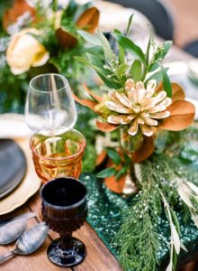 glam gold black and emerald tablescape