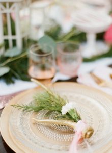 pink boho Christmas place setting with antlers