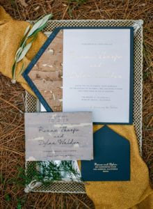 Black gold and cork wedding invitation suite