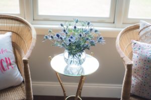 blue floral arrangement