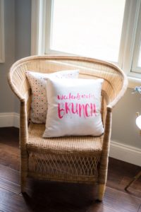weekends are for brunch pillow in Malawi chair