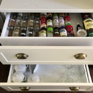inside our ikea kitchen cabinets spice drawer