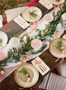 pink boho Christmas party tablescape