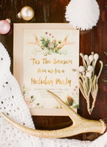 woodsy gold and pink antler invitation