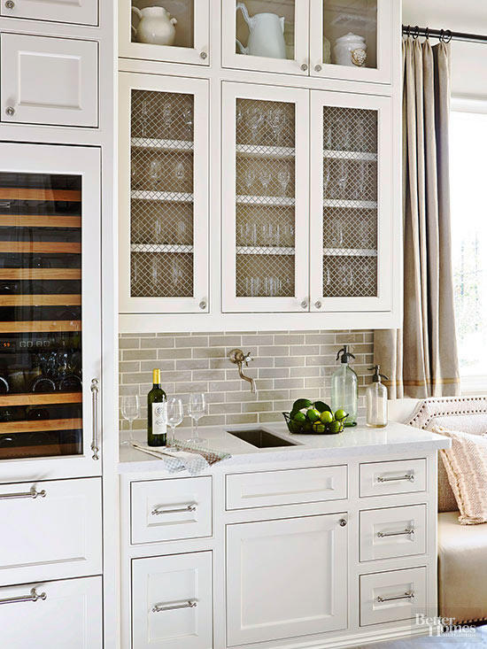 wet bar design and wet bar cabinets with wire mesh