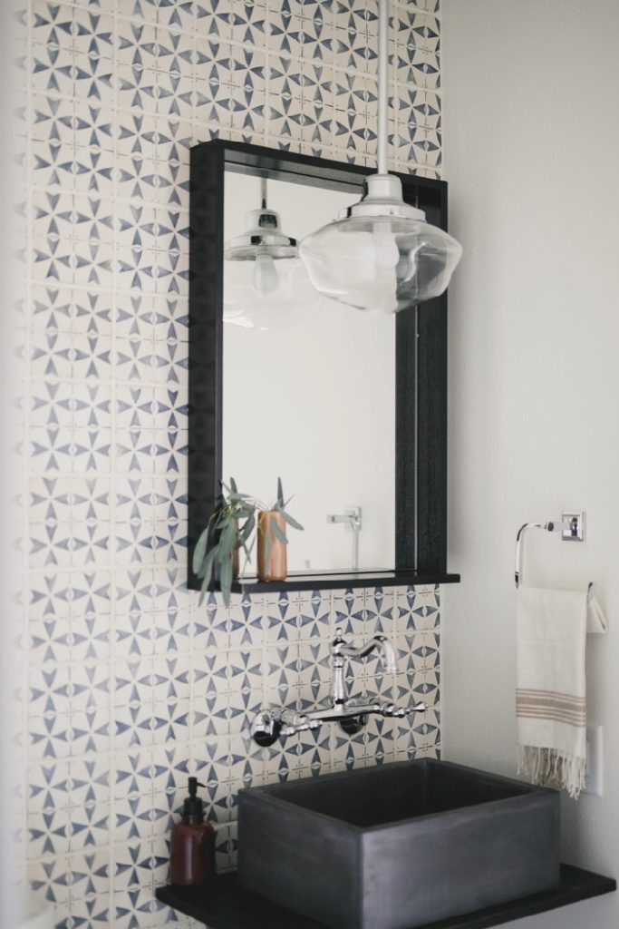 powder room statement wall tile